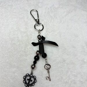 Goth Charm Keychain 🖤 Black Ribbon Heart & Key Charm | Bag Charm | 5 for $25